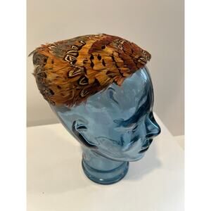 Vintage Multicolor Feathers Pill Box Hat Brown Red Green JL